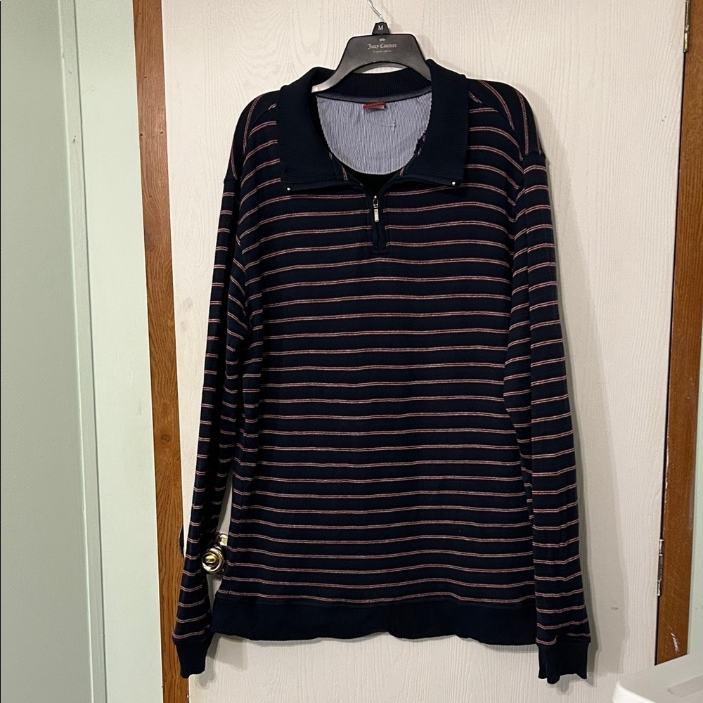 Junction West Striped Navy and Red Men’s 1/4 Zip Mock Neck Sweater Size Large
